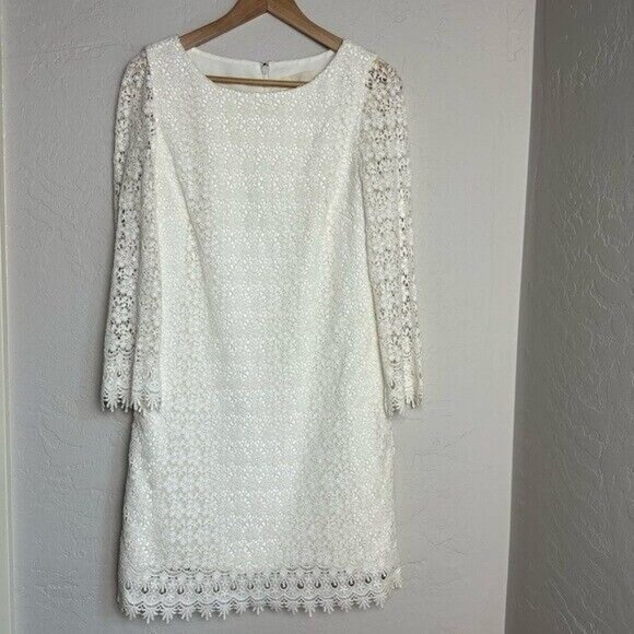 J. Crew Dress Womens White Lace Long Sleeve Midi Size 10 - Picture 9 of 9